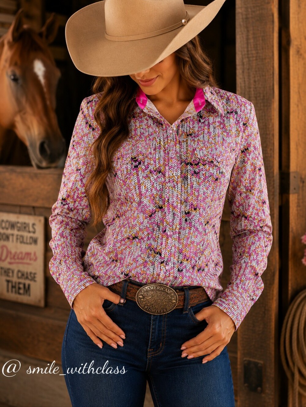 Rock 47 by Wrangler Women's Large Rhinestone Snap Western Rodeo Shirt Pink Multi
